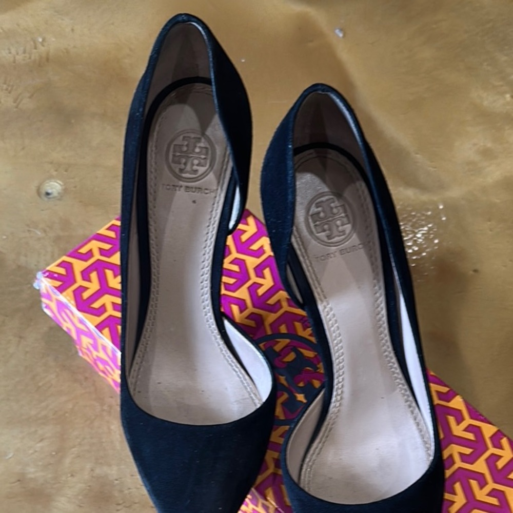 Tory Burch Black Suede Heels 3 inch heel. See all photos for condition. - Picture 2 of 8